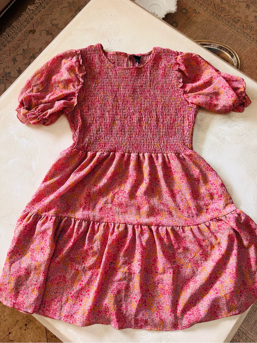 Wild Fable size L Pink Floral Puff-Sleeve Dress